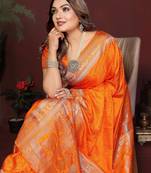 Orange Color Zari Woven With Hand Dyed Satin Silk Saree