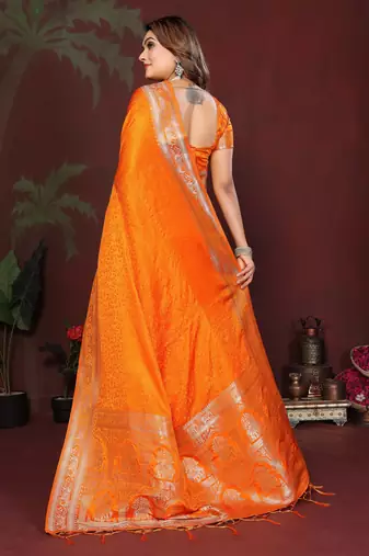 Orange Color Zari Woven With Hand Dyed Satin Silk Saree