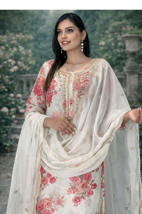 White Base Georgette Embroidery With Stone Work on Digital Print  Set Of 3 1