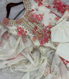 White Base Georgette Embroidery With Stone Work on Digital Print  Set Of 3 4