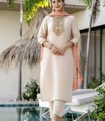 Cream rayon embroidered readymade suit