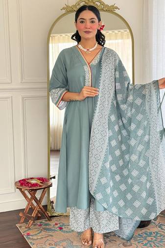 Grey rayon printed palazzo readymade set