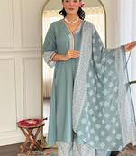 Grey rayon printed palazzo readymade set