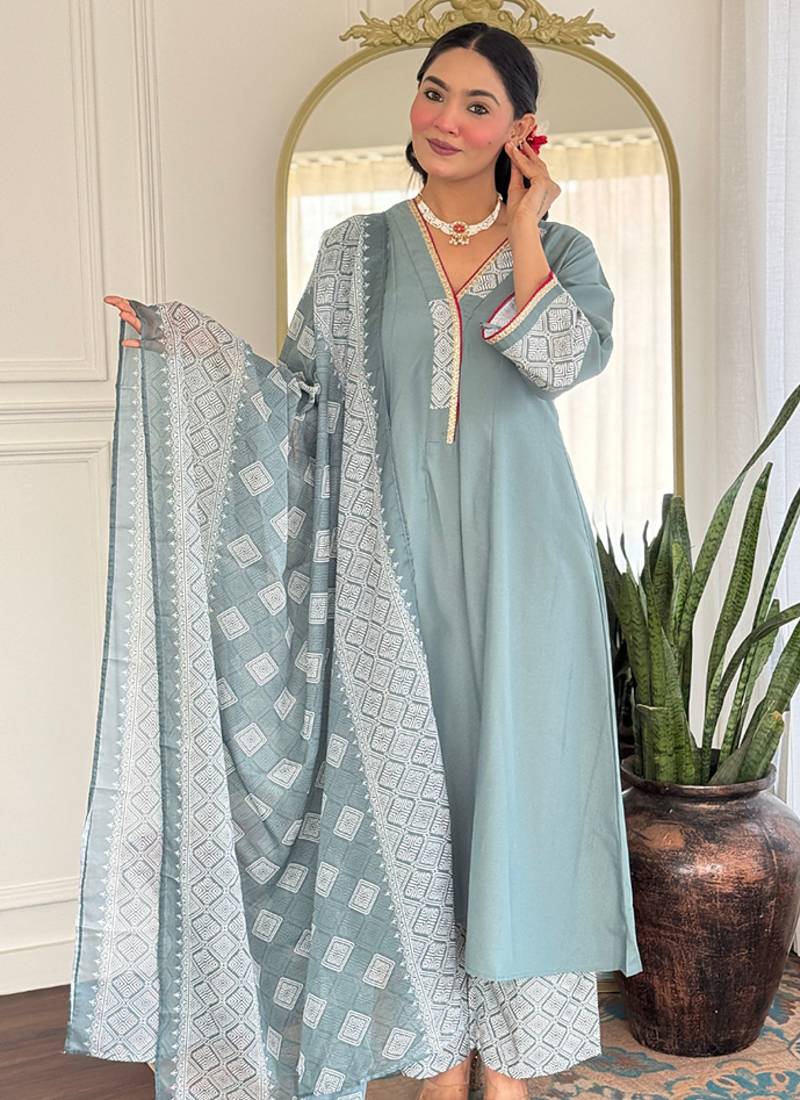 Grey rayon printed palazzo readymade set