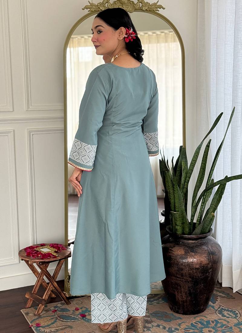 Grey rayon printed palazzo readymade set