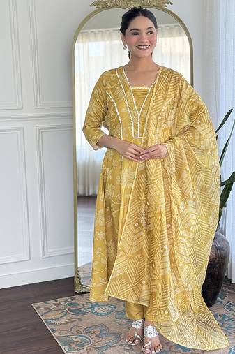 Mustard color rayon printed palazzo readymade set