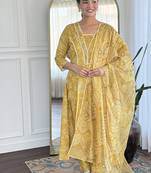 Mustard color rayon printed palazzo readymade set