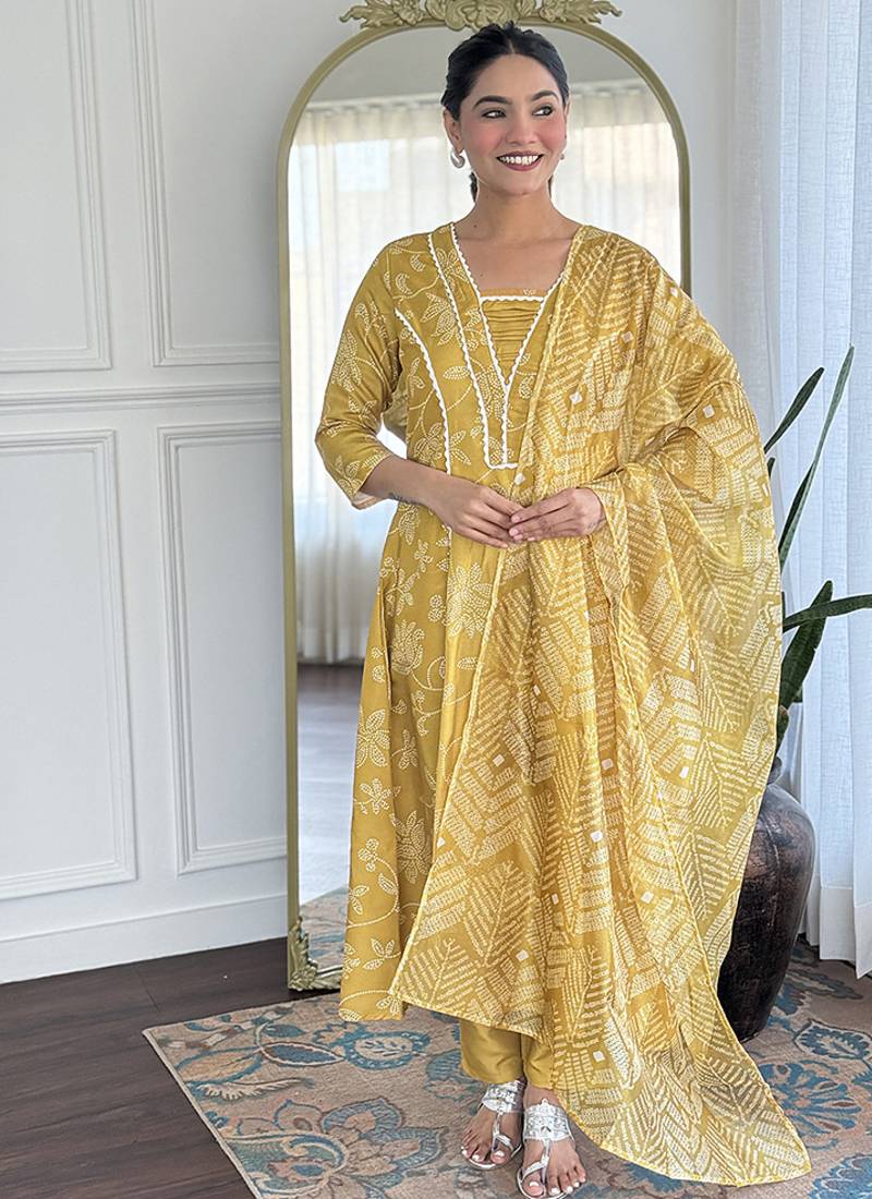 Mustard color rayon printed palazzo readymade set