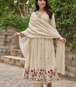 Cream color chanderi silk embroidered anarkali suit