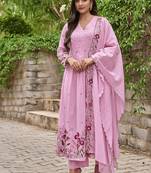 Rose pink color chanderi silk embroidered anarkali suit