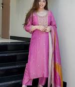 Pink color viscose simar sttiched kurta set