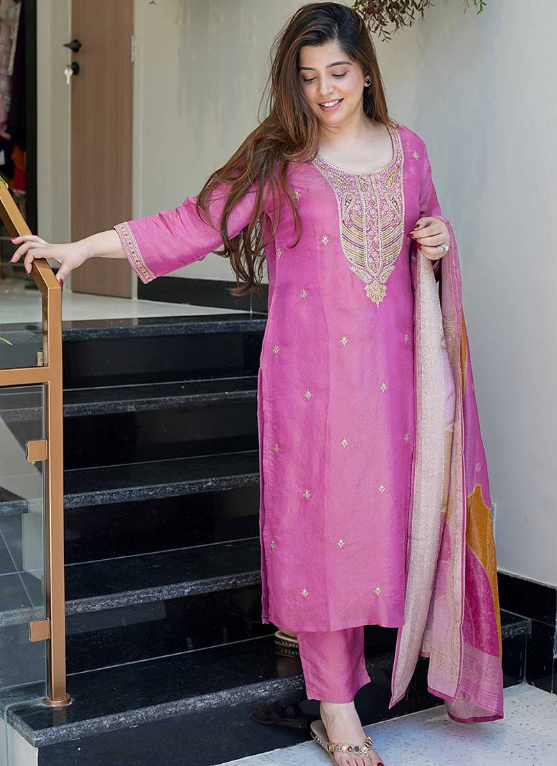 Pink color viscose simar sttiched kurta set