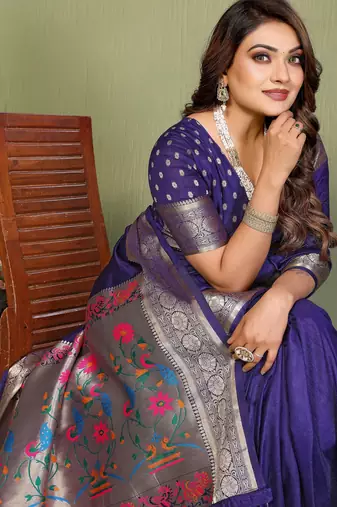 Purple Color Zari Gold & Weaving Paithani Silk Saree