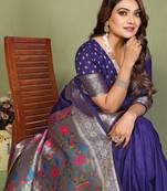 Purple Color Zari Gold & Weaving Paithani Silk Saree