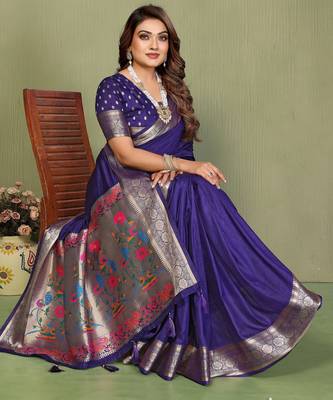 Purple Color Zari Gold & Weaving Paithani Silk Saree 2