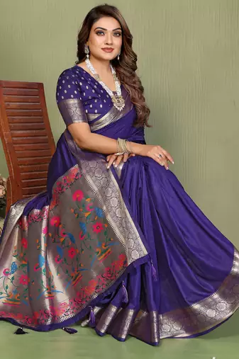 Purple Color Zari Gold & Weaving Paithani Silk Saree