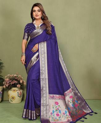 Purple Color Zari Gold & Weaving Paithani Silk Saree 3