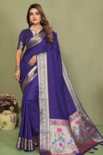 Purple Color Zari Gold & Weaving Paithani Silk Saree