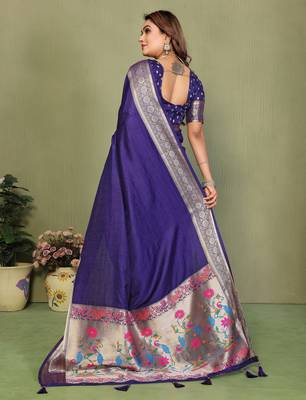 Purple Color Zari Gold & Weaving Paithani Silk Saree 4