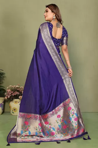 Purple Color Zari Gold & Weaving Paithani Silk Saree