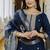 Viscose chanderi embroidered suit in navy blue
