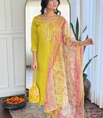 Yellow color rayon sttiched kurta set