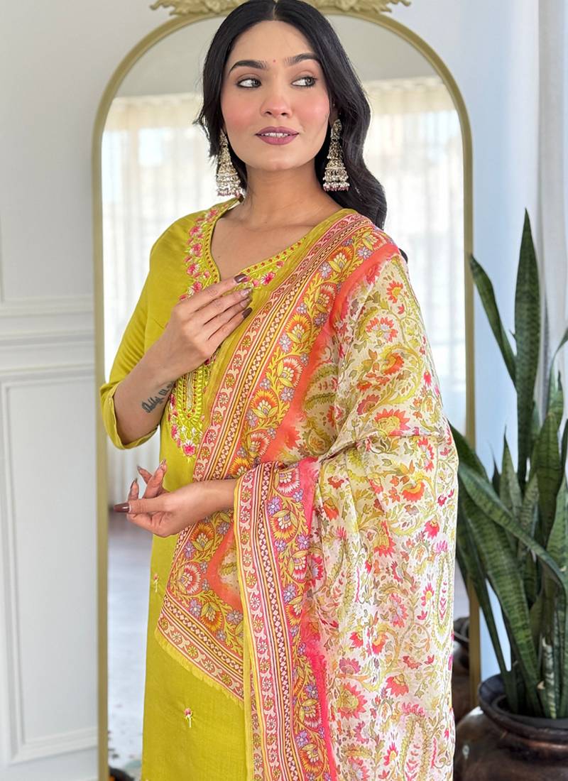 Yellow color rayon sttiched kurta set