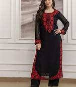 Georgette embroidered sttiched kurta set in black