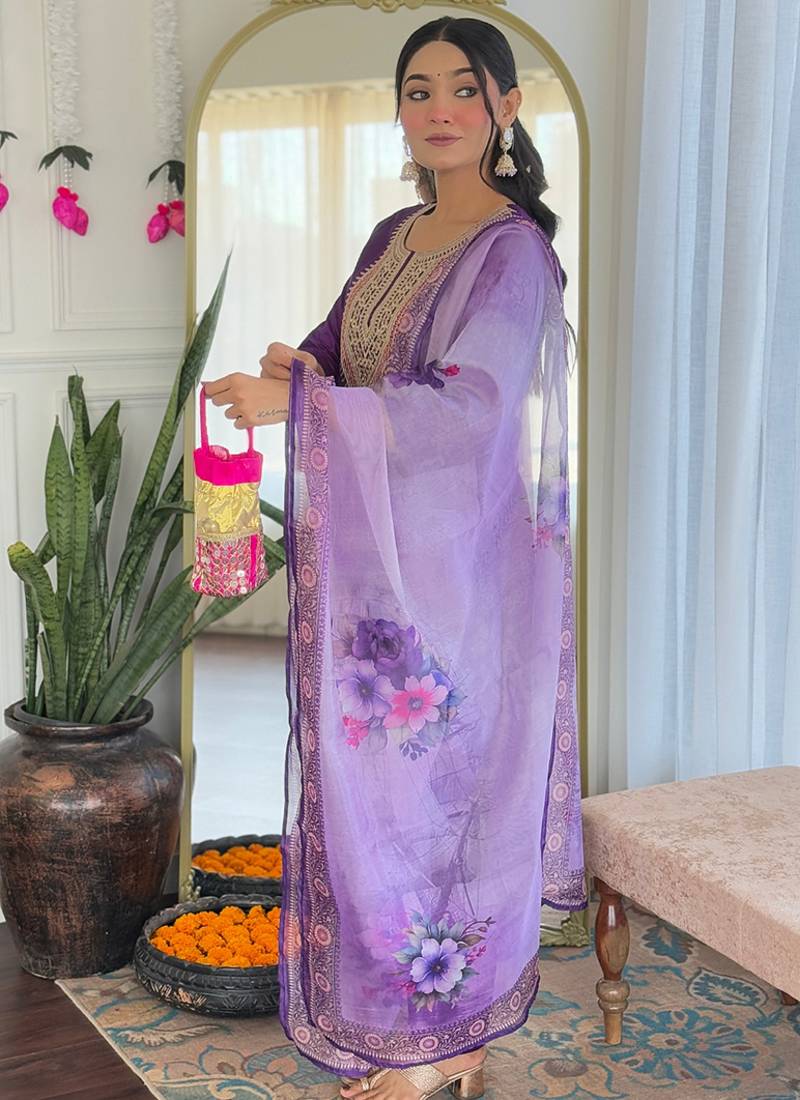 Purple color rayon sttiched kurta set