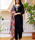 Black viscose chanderi embroidered kurta set