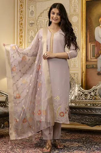 Light lavender viscose simar embroidered kurta set