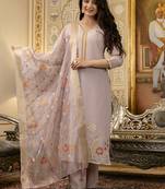 Light lavender viscose simar embroidered kurta set