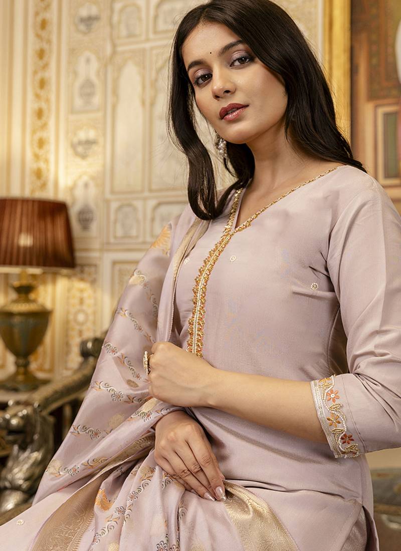 Light lavender viscose simar embroidered kurta set