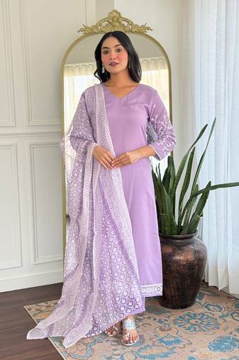 Lavender color rayon readymade  kurta set