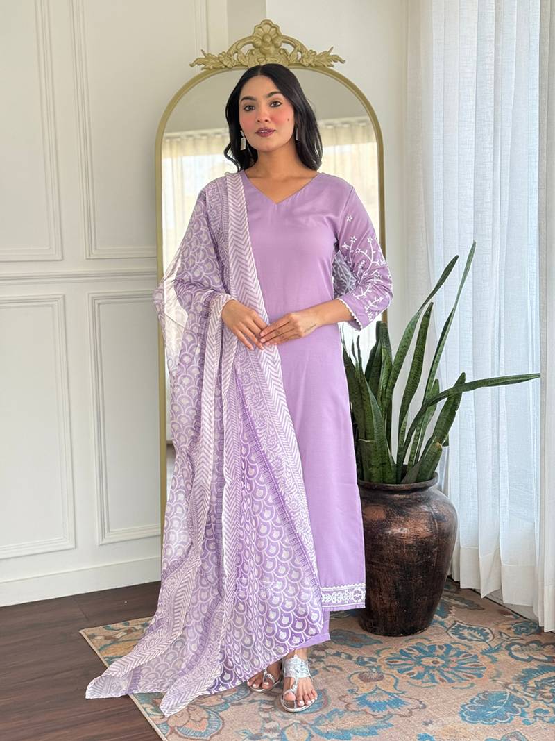 Lavender color rayon readymade  kurta set