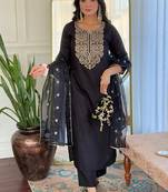 Black color viscose embroidered kurta set