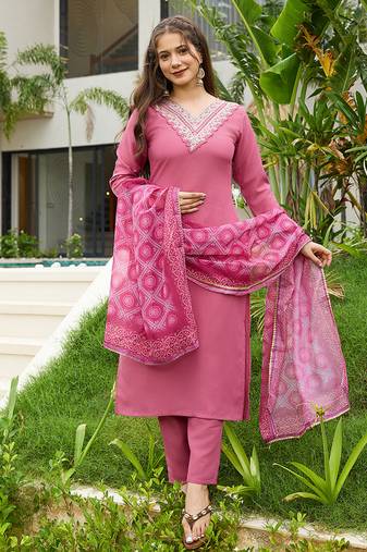 Gajari color rayon sttiched straight suit
