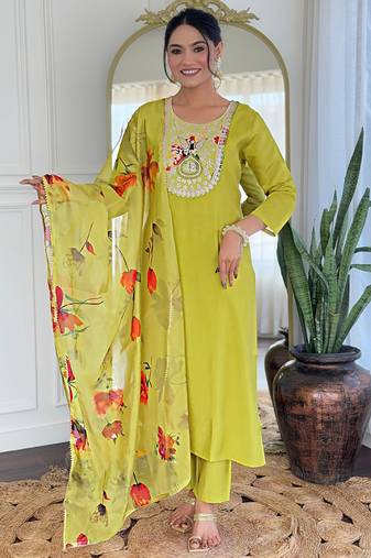 Lemon yellow color rayon readymade kurta set
