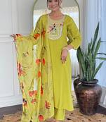 Lemon yellow color rayon readymade kurta set