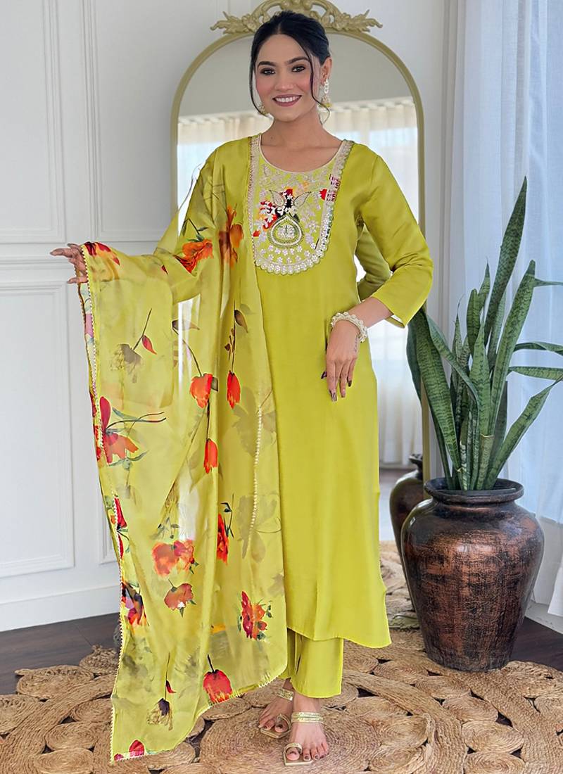 Lemon yellow color rayon readymade kurta set