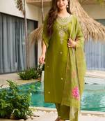Mehendi green color viscose embroidered straight suit