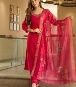 Rani pink color viscose ready made kurta set