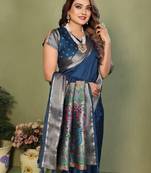 Teal Color Zari Gold & Weaving Paithani Silk Saree