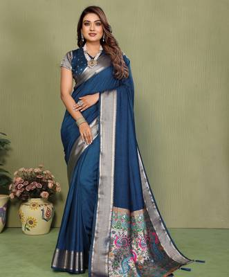 Teal Color Zari Gold & Weaving Paithani Silk Saree 2