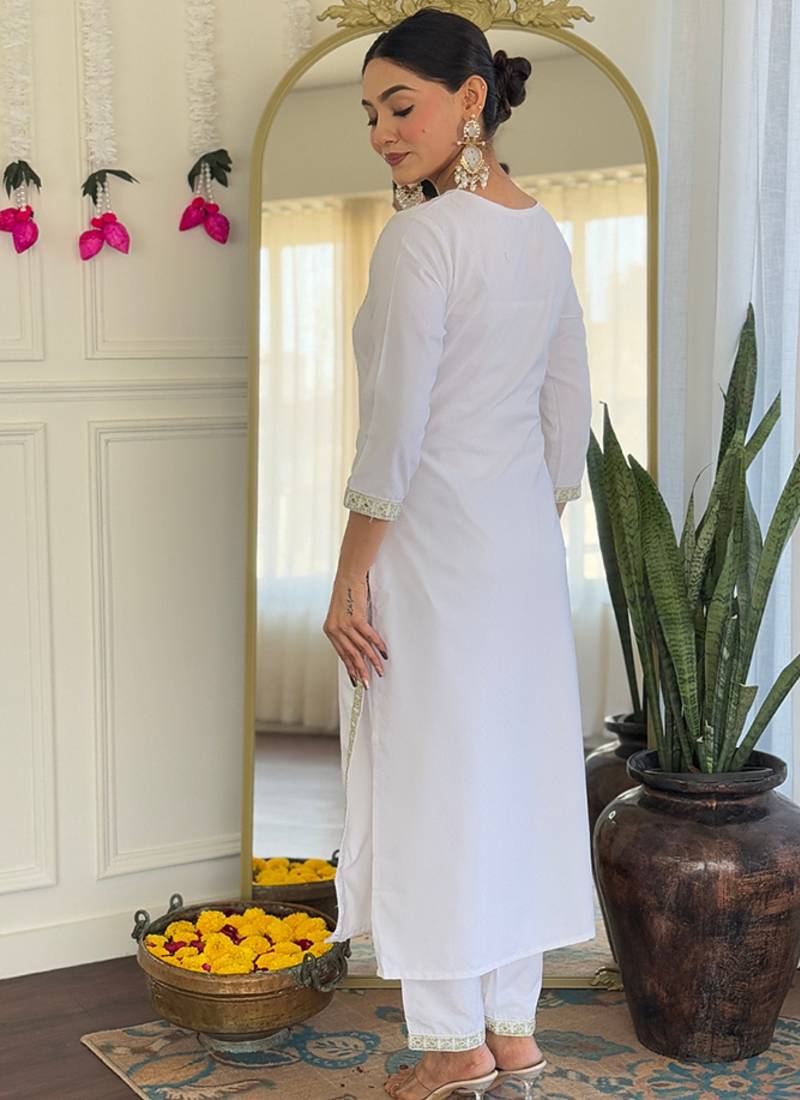 White color viscose embroidered sttiched kurta set