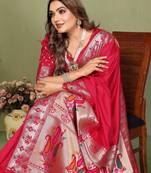 Rani Pink Color Zari Gold & Weaving Paithani Silk Saree