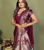 Wine Color Zari Gold & Weaving Paithani Silk Saree