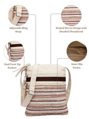 pink canvas sling bag with striped pattern 4
