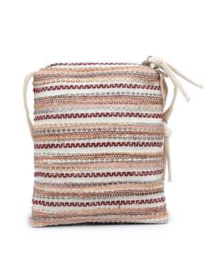pink canvas sling bag with striped pattern 6