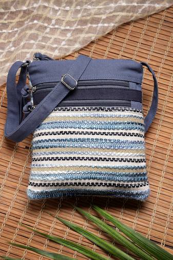Anekaant lines & loops navy acrylic striped sling bag